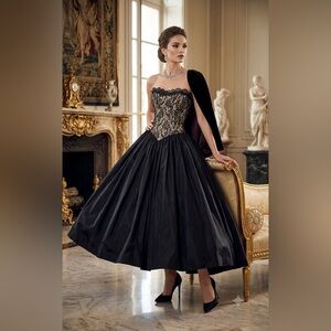Vintage‎ Gunne Sax Jessica McClintock Black Lace Strapless Evening Dress Gown 3